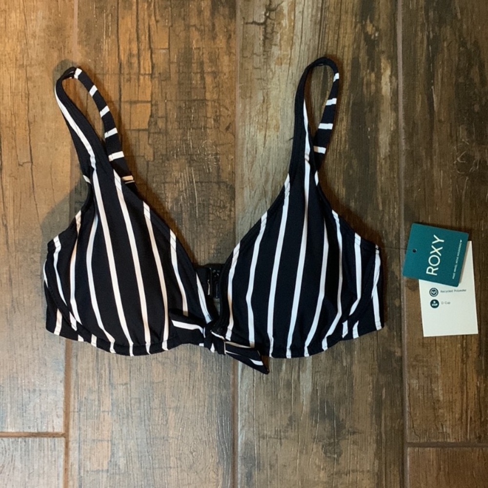 Roxy Just Shine Underwire D-Cup Black & White Striped Size Small